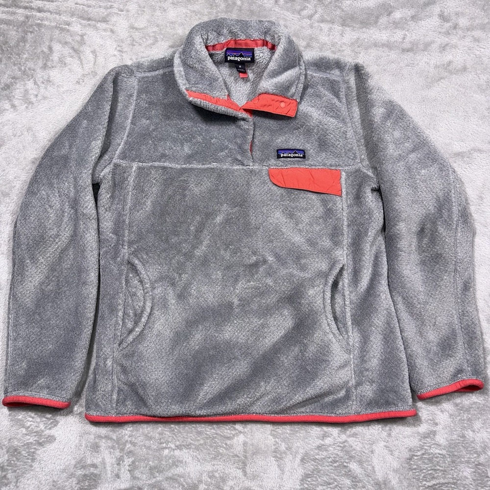 Patagonia Re-Tool Snap-T Fleece Pullover Gray Red Polartec Women Medium